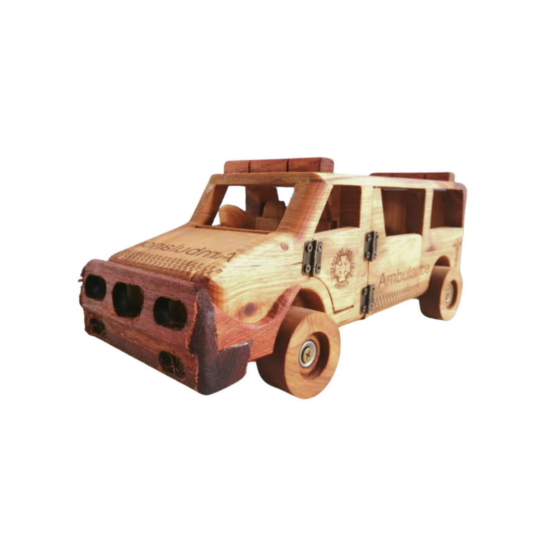 Interactive wooden ambulance with suspension for imaginative play - Kids Toy | Imagination Toy Shop