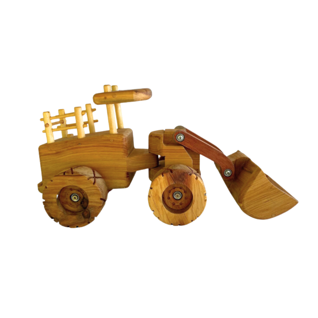 Eco-friendly Big Burtha wooden front end loader toy with articulated bucket and hand-finished details for imaginative play. - Kids Toy | Imagination Toy Shop