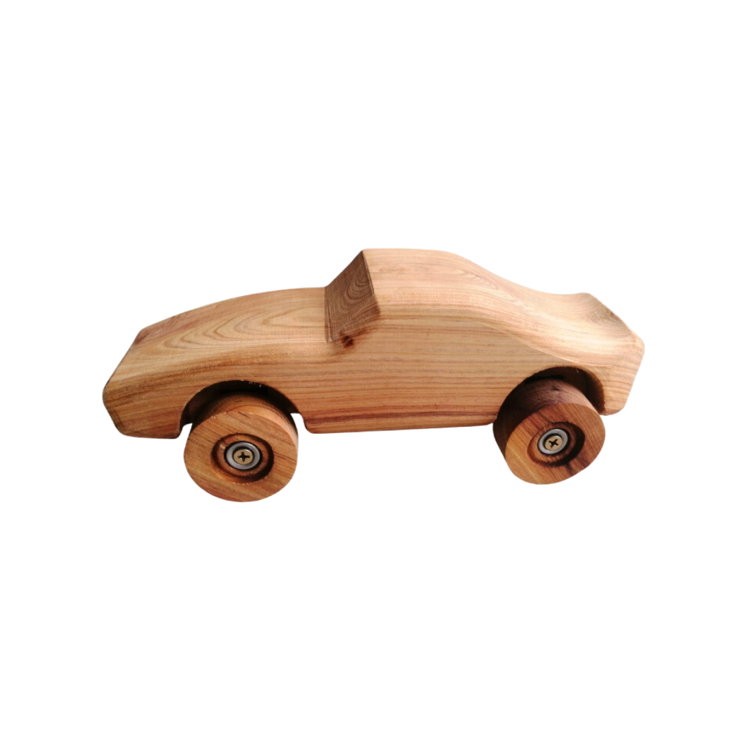 Sleek wooden sports car with durable suspension, perfect for encouraging active play in children. - Kids Toy | Imagination Toy Shop