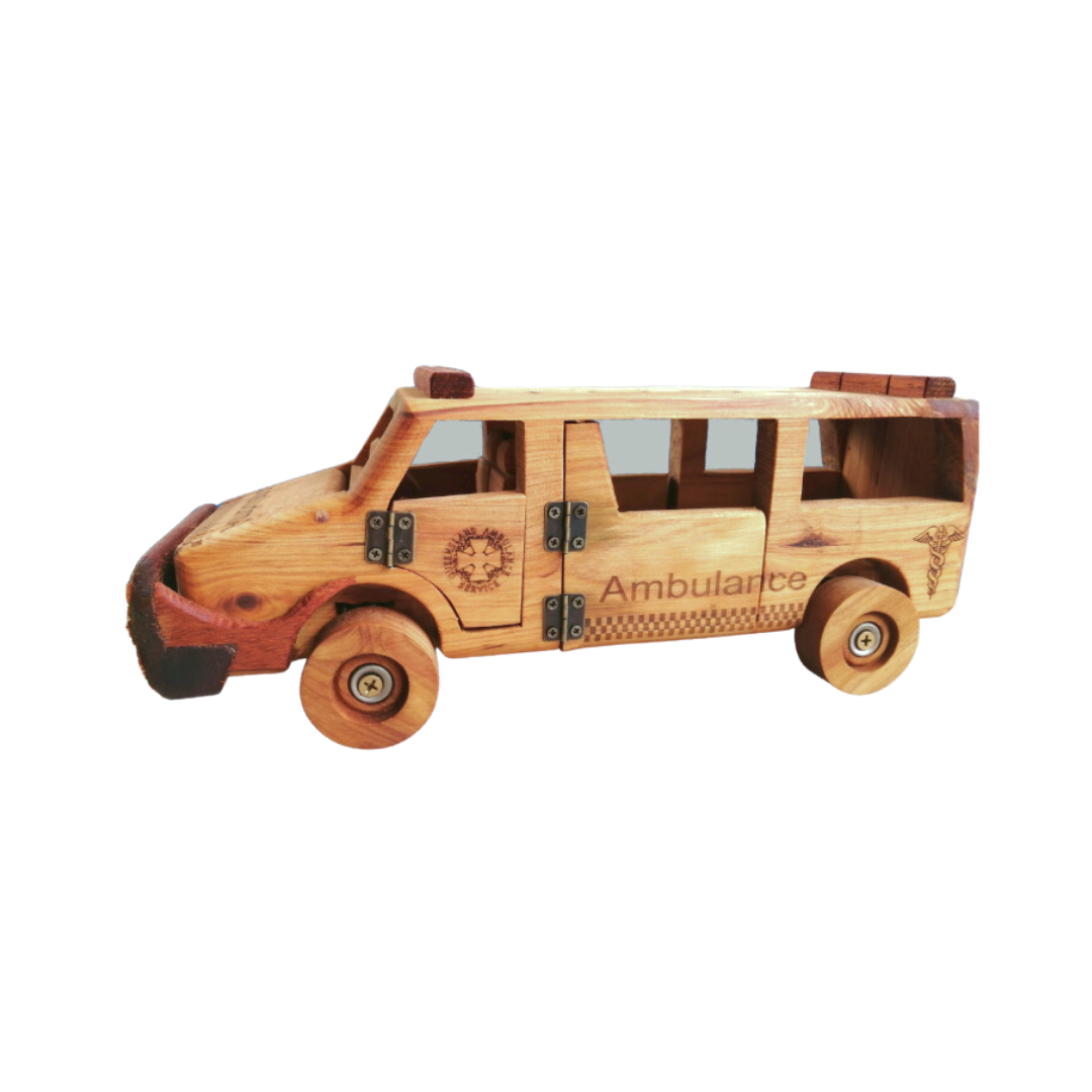 Handcrafted wooden ambulance toy with realistic features - Kids Toy | Imagination Toy Shop