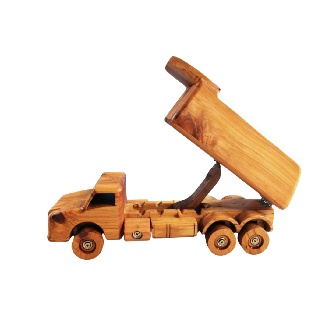 Sustainable wooden toy dump truck unloading for interactive play - Kids Toy | Imagination Toy Shop