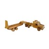 Top-down view of a wooden low loader toy set, displaying the movable prime mover and the intricacies of the trailer's construction. - Kids Toy | Imagination Toy Shop